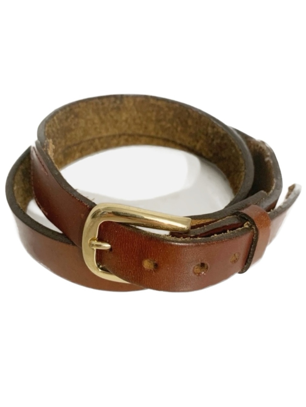 Unbranded Smooth Leather Belt Brass Toned Hardware Squared Belt Buckle 🟫